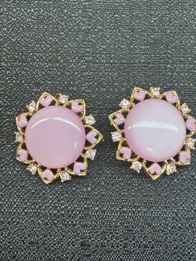 Pink Flower Halo Clip-On Earrings - Gold Accent